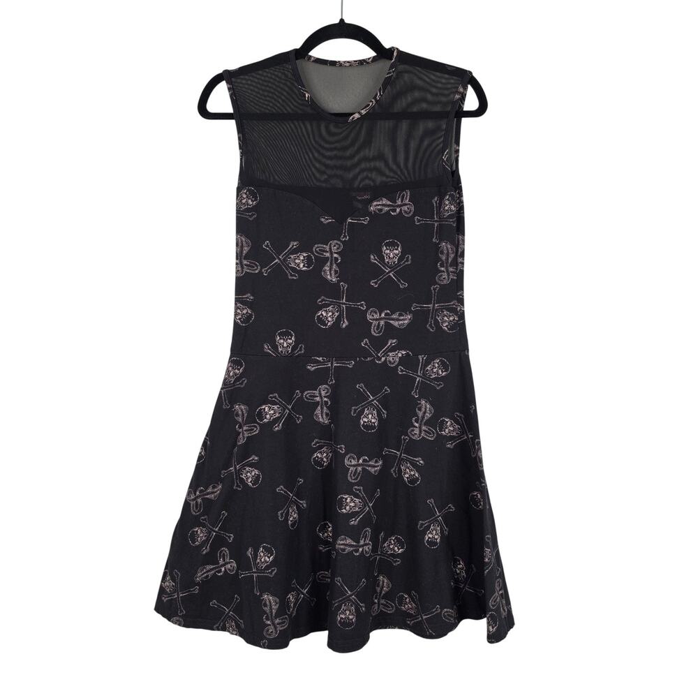Switchblade Stiletto Dress Womens Small Black Skull Tank Mesh Fit Flare Gothic
